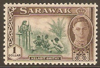 Sarawak 1950 $1 Green and chocolate. SG183.