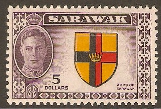 Sarawak 1950 $5 Black, yellow, red and purple. SG185.