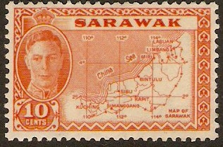 Sarawak 1952 10c Orange. SG186.