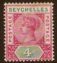 Seychelles 1890 4c Carmine and green. SG10.