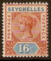 Seychelles 1890 16c Chestnut and blue. SG6.