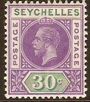 Seychelles 1912 30c violet and green. SG77.