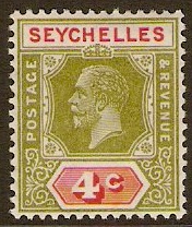 Seychelles 1921 4c Sage-green and carmine. SG102.