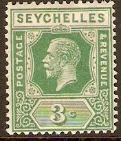 Seychelles 1921 3c green. SG99.