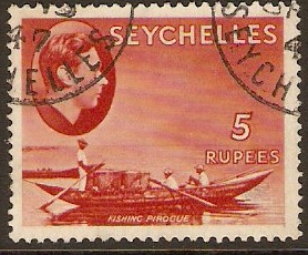 Seychelles 1938 5r red. SG149.