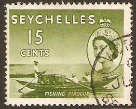 Seychelles 1954 15c deep yellow-green. SG177.