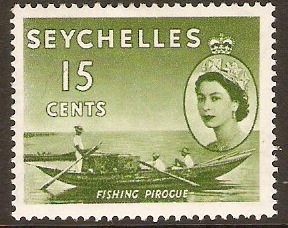 Seychelles 1954 15c Deep yellow-green. SG177.