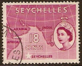 Seychelles 1954 18c crimson. SG178.