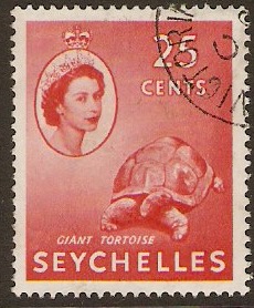 Seychelles 1954 25c vermilion. SG180.