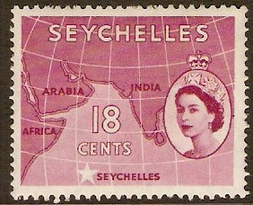 Seychelles 1954 18c Crimson. SG178.