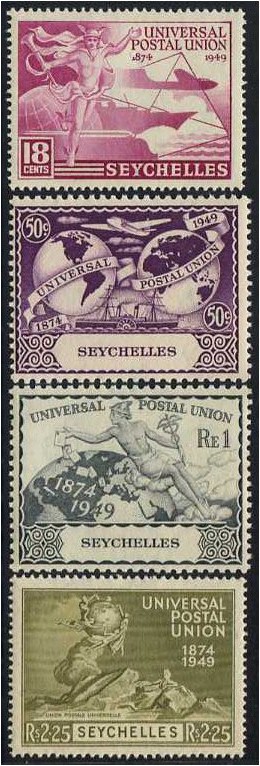 Seychelles 1949 UPU 75th Anniversary Set. SG154-SG157.