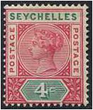 Seychelles 1890 4c Carmine and green. SG2.