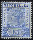 Seychelles 1897 15c. Ultramarine. SG30.