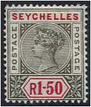 Seychelles 1897 1r.50 Grey and Carmine. SG35.