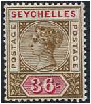 Seychelles 1897 36c. Brown and Carmine. SG32.
