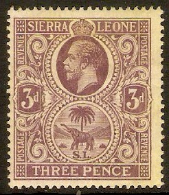 Sierra Leone 1912 3d Purple on pale yellow. SG116ba.