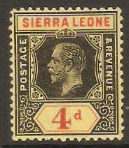 Sierra Leone 1912 4d Black and red on yellow. SG117.