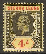 Sierra Leone 1912 4d Black and red on lemon. SG117a.