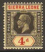 Sierra Leone 1912 4d Black and red on pale yellow. SG117b.