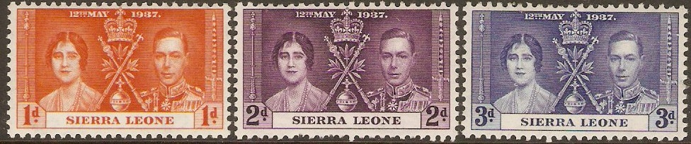 Sierra Leone 1937 Coronation Set. SG185-SG187.