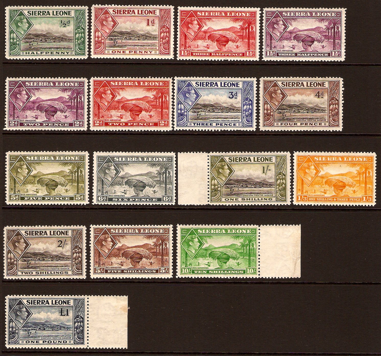 Sierra Leone 1938 George VI Definitive Set. SG188-SG200.