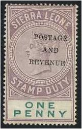 Sierra Leone 1897 1d. Dull Purple and Green. SG54.