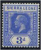 Sierra Leone 1921 3d. Bright Blue. SG136.