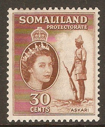Somaliland Protectorate 1953 30c Reddish brown. SG141.