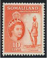 Somaliland Protectorate 1953 10c Red-orange. SG138.