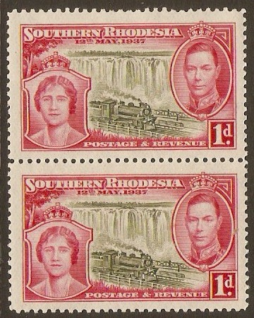 Southern Rhodesia 1937 1d Coronation Series. SG36. Vertical pair