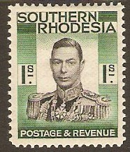 Southern Rhodesia 1937 1s black and blue-green. SG48.