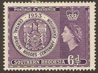 Southern Rhodesia 1953 6d Rhodes Centenary Stamp. SG76.