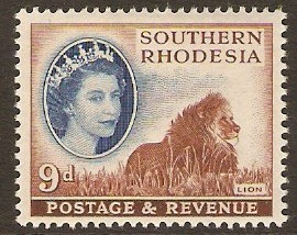 Southern Rhodesia 1953 9d Deep blue and reddish brown. SG85.