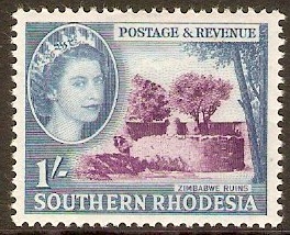 Southern Rhodesia 1953 1s Reddish violet and light blue. SG86.