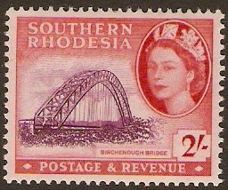 Southern Rhodesia 1953 2s purple and scarlet. SG87.