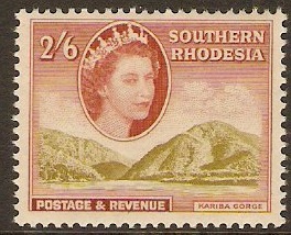 Southern Rhodesia 1953 2s.6d Yellow-olive and orange-brown. SG88