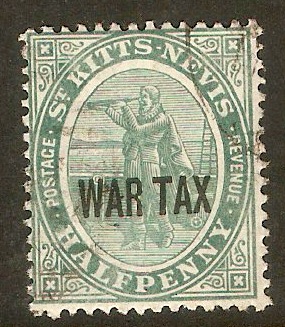 St. Kitts-Nevis 1916 d Dull blue-green "WAR TAX". SG22.