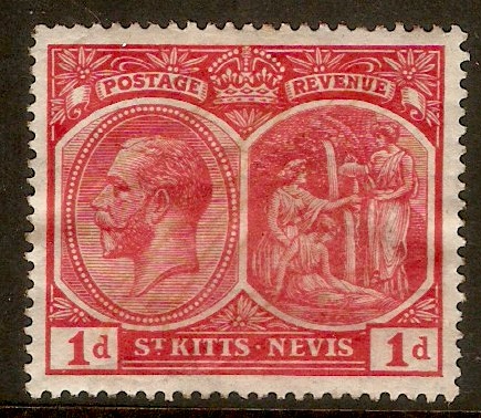 St. Kitts-Nevis 1920 1d Scarlet. SG25.