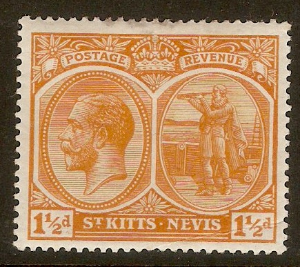 St. Kitts-Nevis 1920 1d Orange-yellow. SG26.