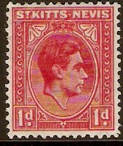 St Kitts-Nevis 1938 1d Scarlet. SG69.
