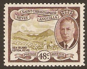 St Kitts-Nevis 1952 48c Olive and chocolate. SG102.