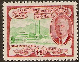 St Kitts-Nevis 1952 $4.80c Green and carmine. SG105.