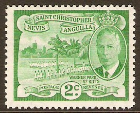 St Kitts-Nevis 1952 2c Green. SG95.