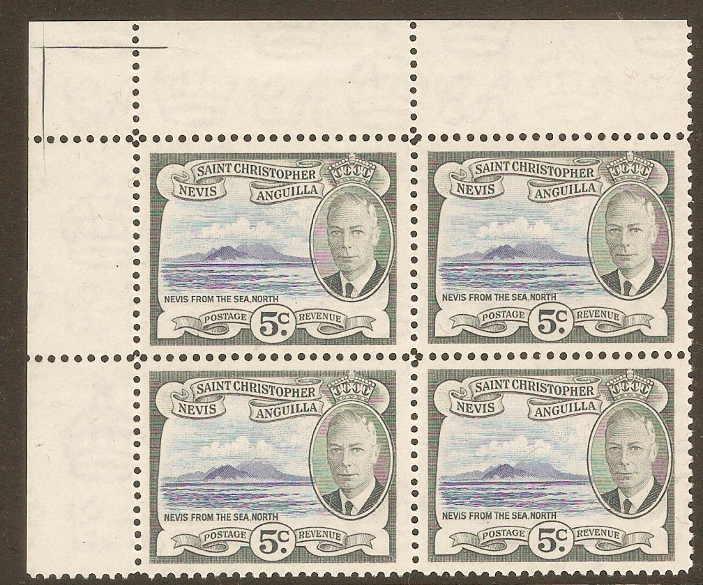 St Kitts-Nevis 1952 5c Bright blue and grey. SG98.