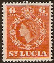 St Lucia 1953 6c Orange. SG177.