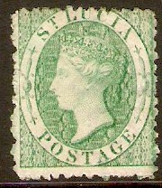 St Lucia 1863 (6d) Emerald-green. SG8.