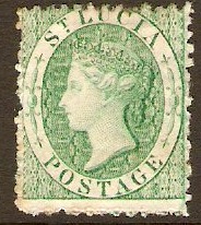 St Lucia 1863 (6d) Emerald green. SG8x.
