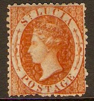 St Lucia 1864 (1s) Brown-orange. SG14.