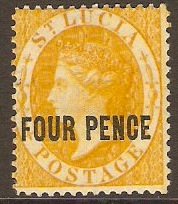 St Lucia 1882 4d Yellow. SG27.