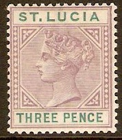St Lucia 1886 3d Dull mauve and green. SG40.